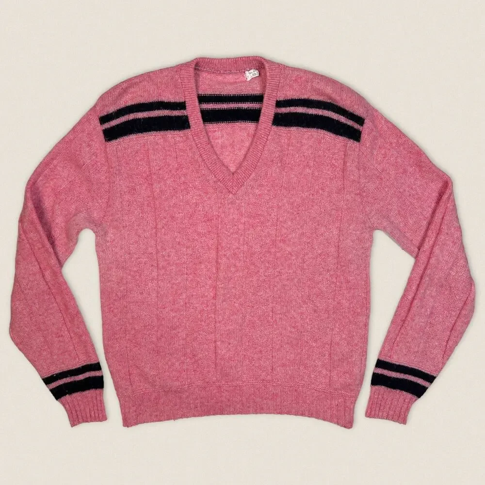Vintage Pink Wool Blend V Neck Sweater | Size Medium |
